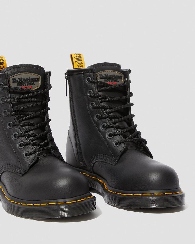 Women's Dr Martens Maple Zip Newark Steel Toe Work Boots Black | AU 400EBC